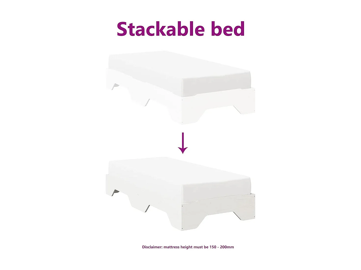 Cadre de lit sans matelas empilable blanc 90x200 cm bois massif