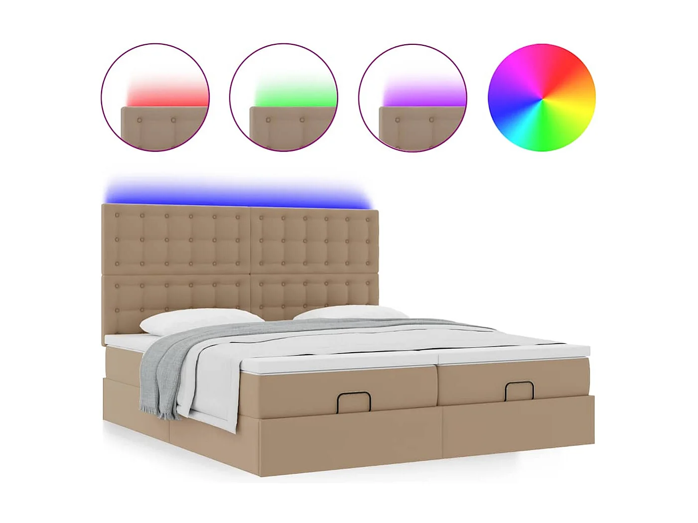 Cadre de lit ottoman et matelas cappuccino 180x200cm similicuir