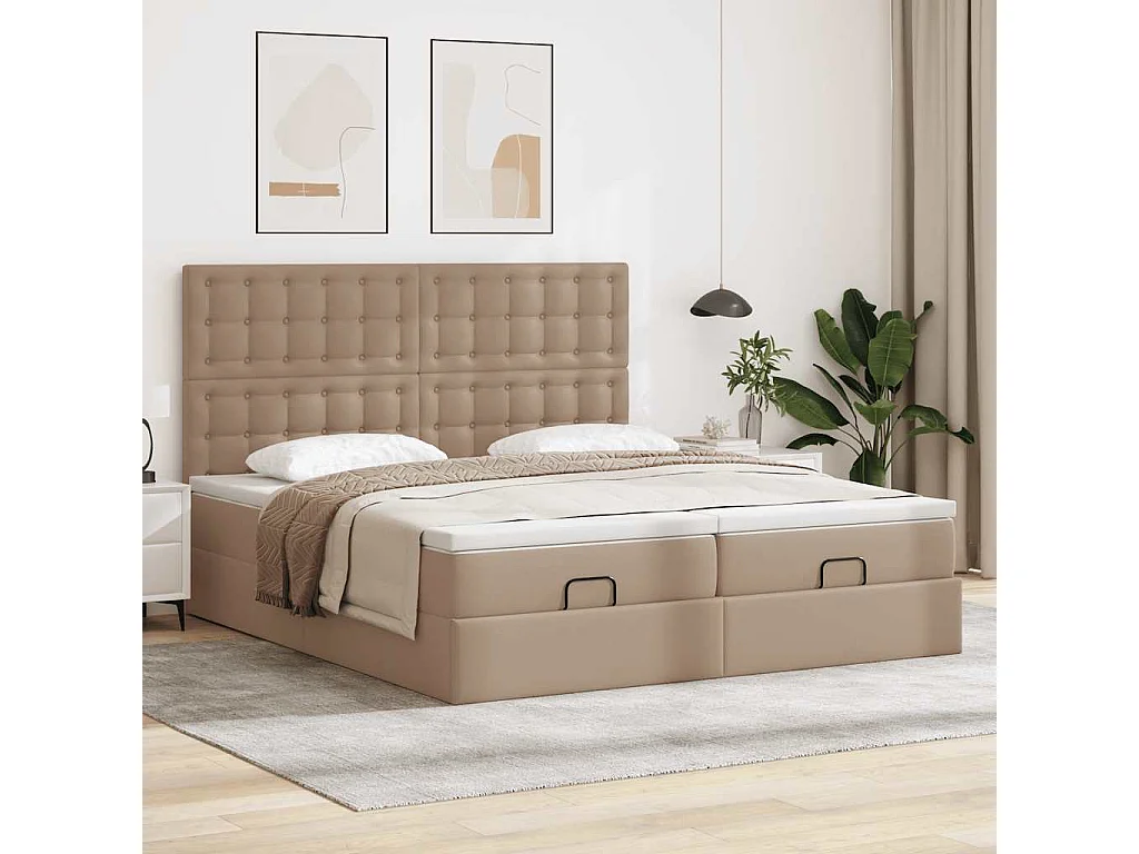 Cadre de lit ottoman et matelas cappuccino 180x200cm similicuir