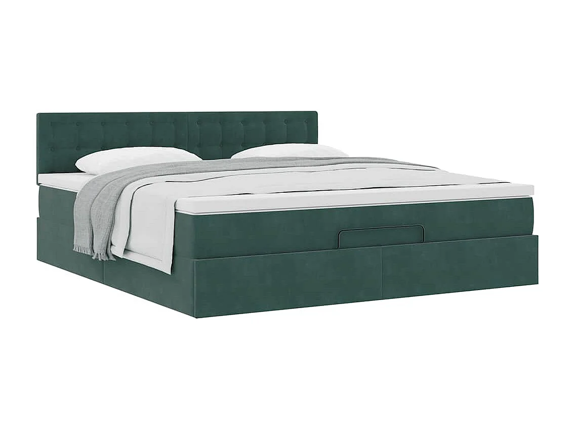Cadre de lit ottoman avec matelas vert foncé 180x200 cm velours