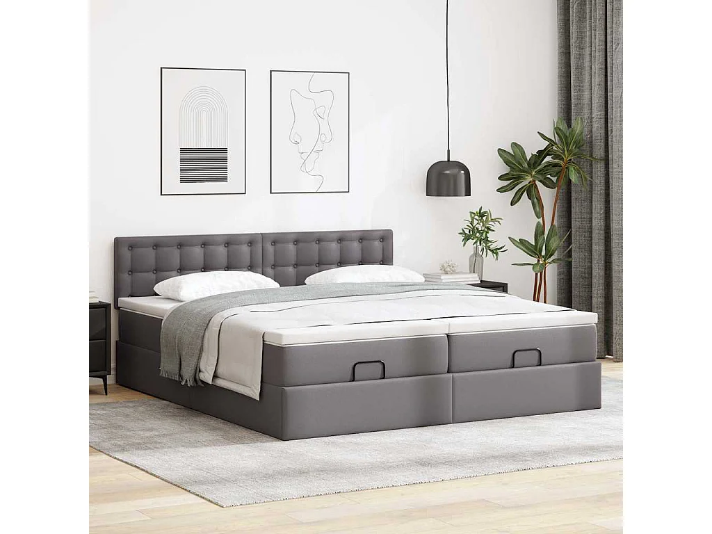 Cadre de lit ottoman avec matelas gris 180x200 cm similicuir