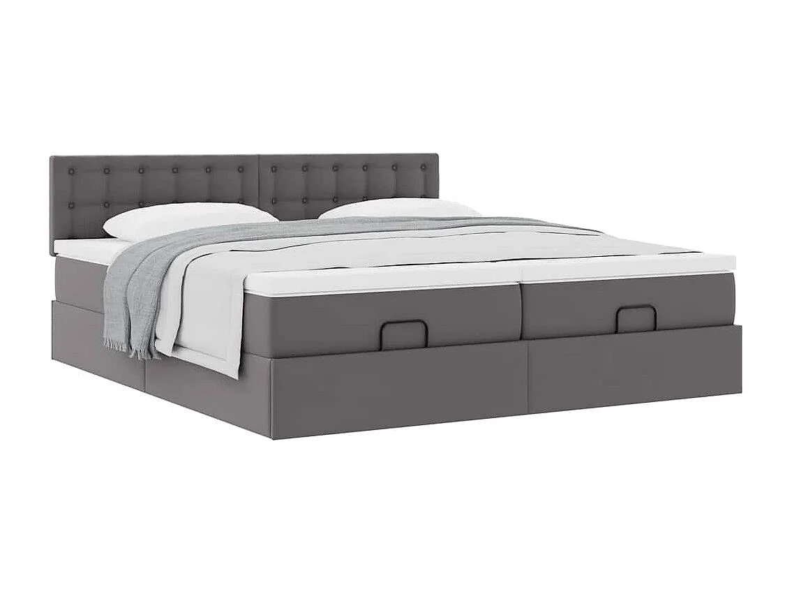 Cadre de lit ottoman avec matelas gris 180x200 cm similicuir