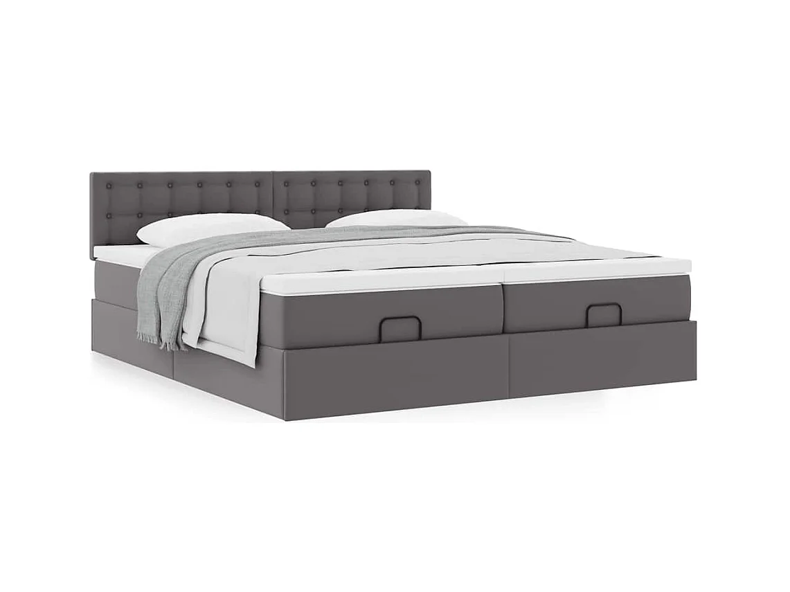 Cadre de lit ottoman avec matelas gris 180x200 cm similicuir