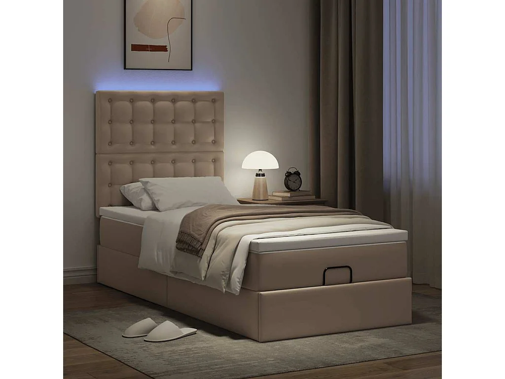 Estrutura de cama otomana com colchão cappucino 90x200 cm