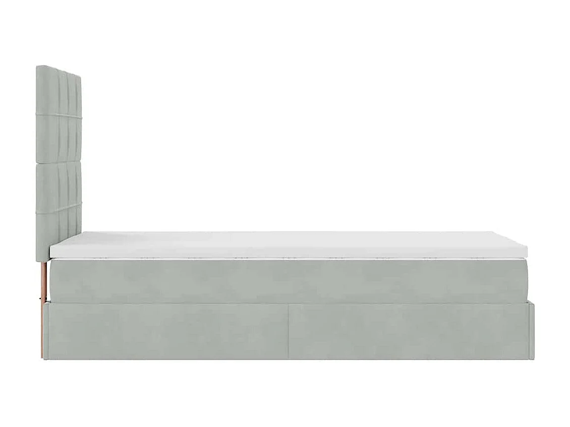 Cadre de lit ottoman et matelas gris clair 90x200 cm velours