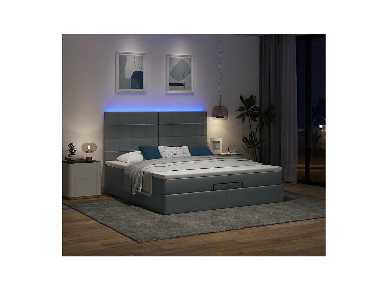 Estructura cama otomana colchones tela gris oscuro 200x200cm