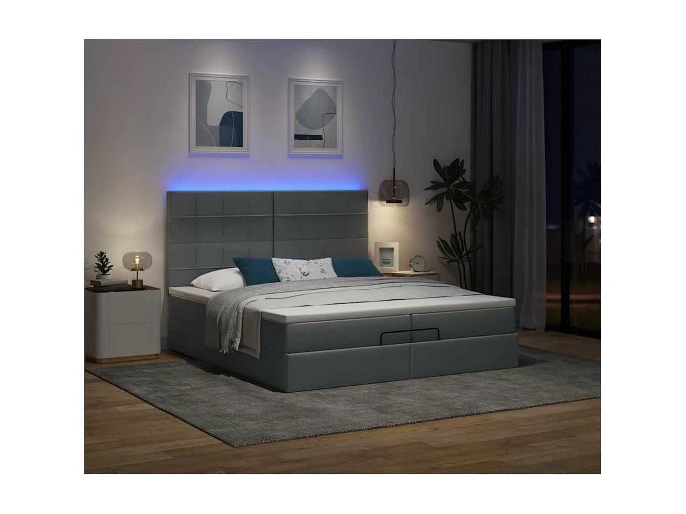 Estructura cama otomana colchones tela gris oscuro 200x200cm