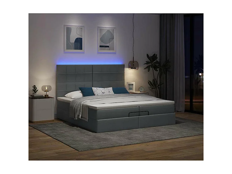 Cadre de lit ottoman avec matelas gris foncé 200x200cm tissu