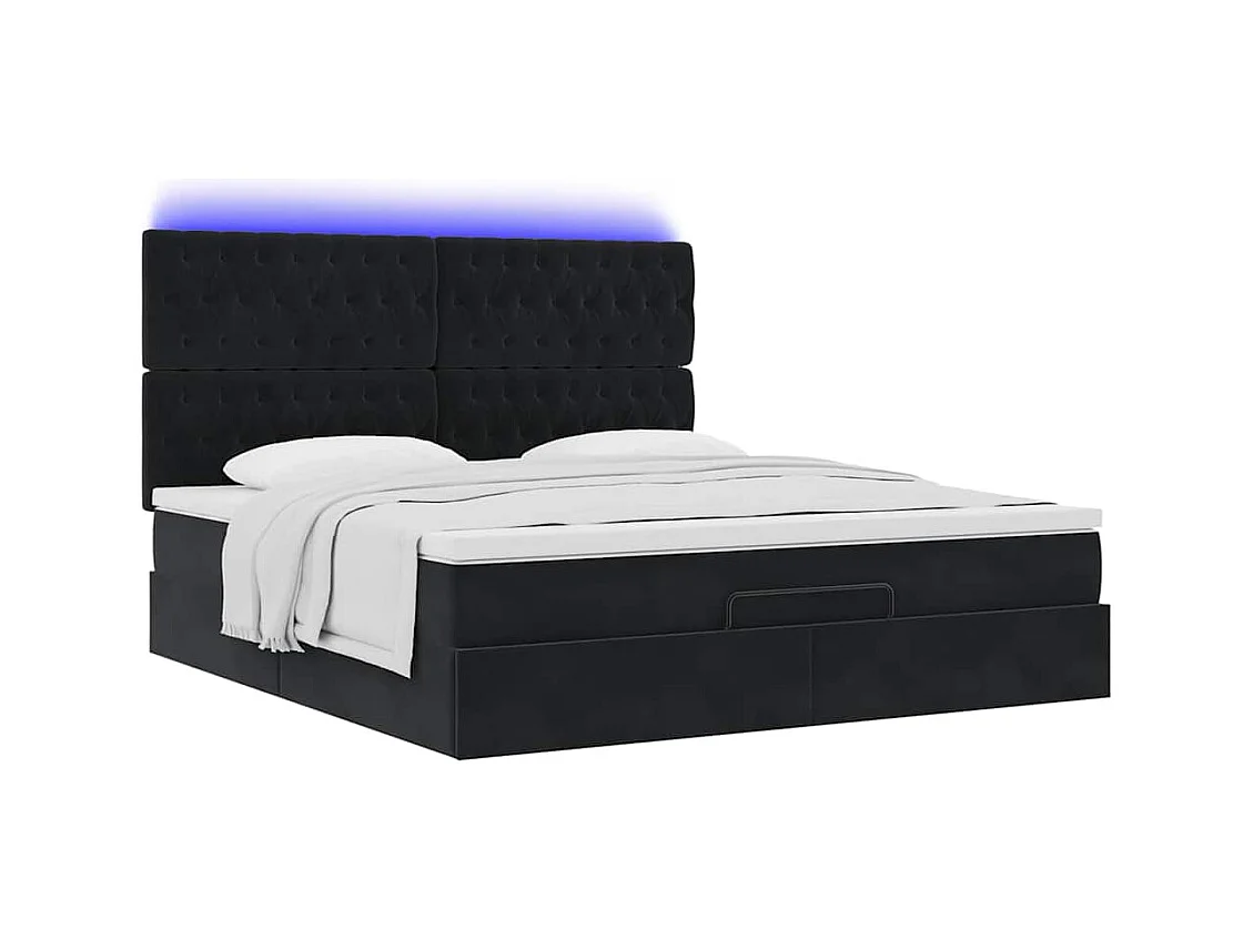 Cadre de lit ottoman avec matelas noir 160x200 cm velours