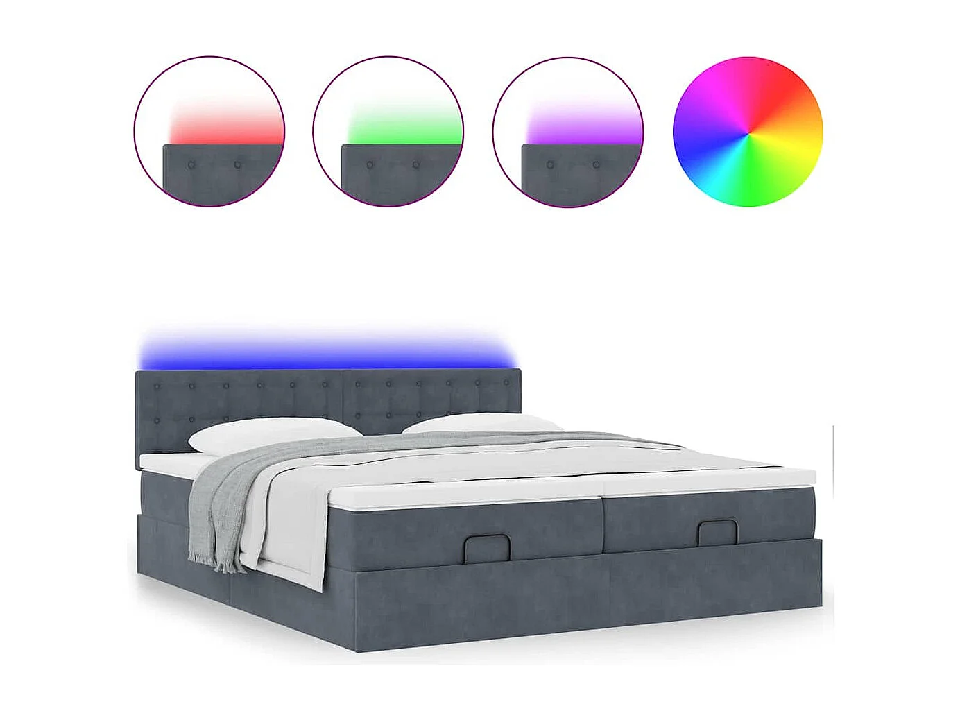 Cadre de lit ottoman avec matelas gris foncé 180x200cm velours