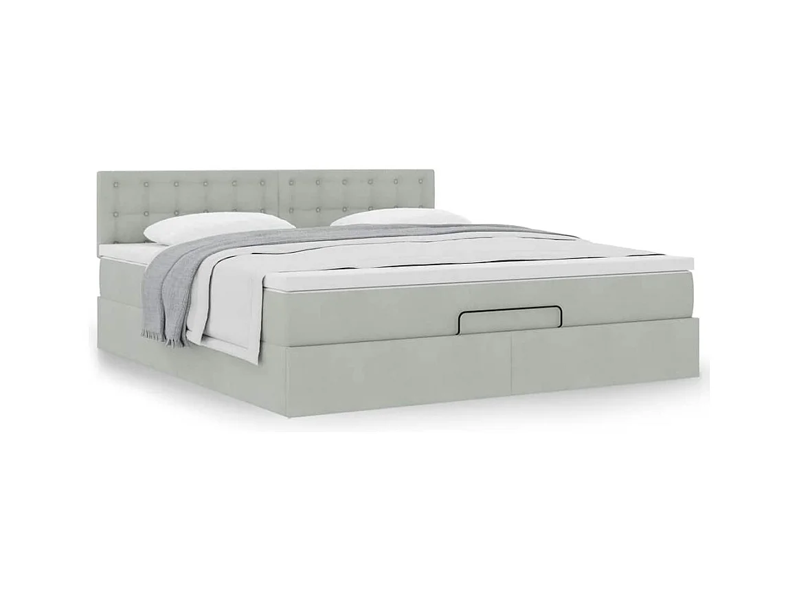 Cadre de lit ottoman avec matelas gris clair 160x200 cm velours