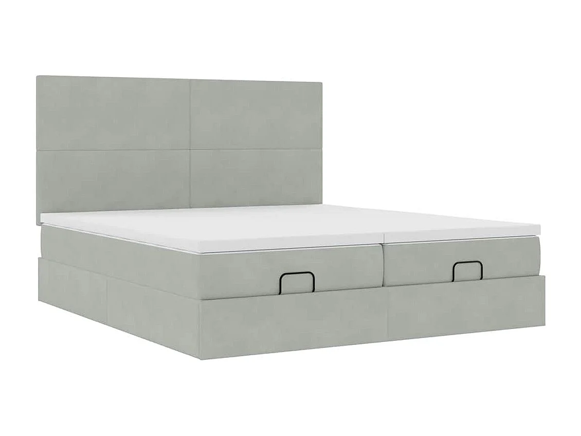 Cadre de lit ottoman avec matelas gris clair 200x200 cm velours