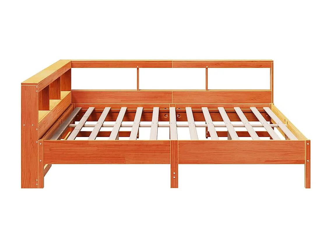 Lit bibliothèque sans matelas cire marron 180x200 cm pin massif