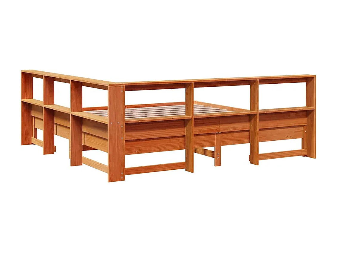 Lit bibliothèque sans matelas cire marron 180x200 cm pin massif