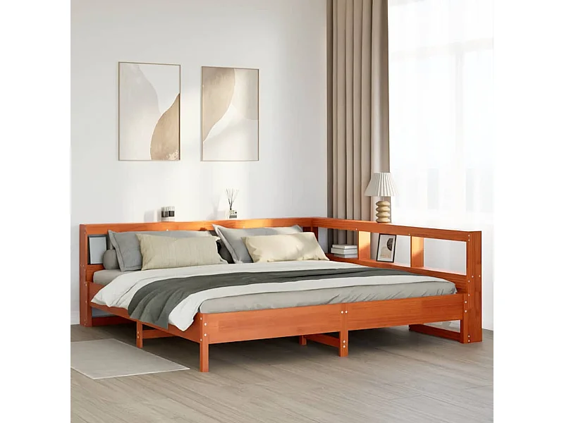 Bed met boekenkast zonder matras grenenhout wasbruin 180x200 cm