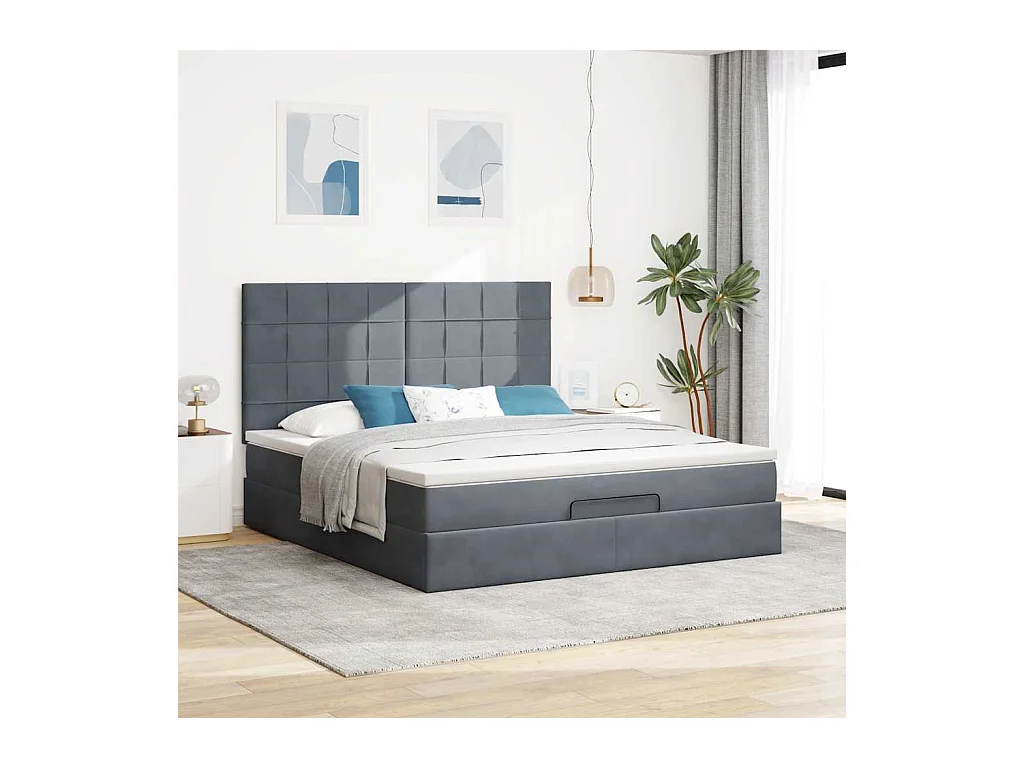 Cadre de lit ottoman avec matelas gris foncé 180x200cm velours