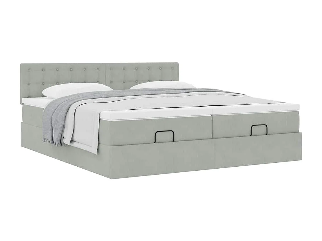 Cadre de lit ottoman avec matelas gris clair 200x200 cm velours