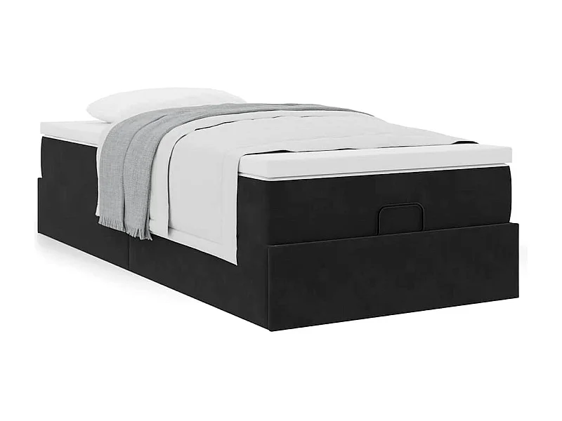 Estrutura de cama otomana com colchão preto veludo