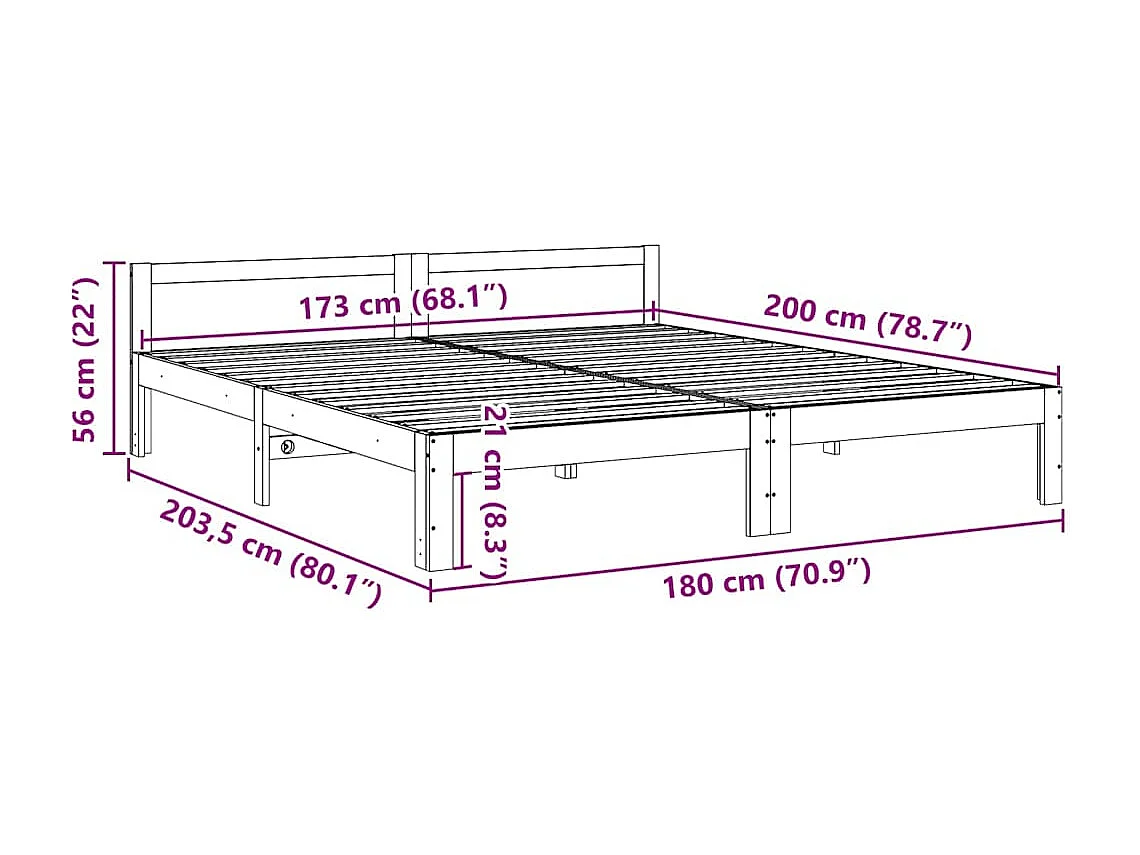 Cadre de lit sans matelas 180x200 cm bois massif de pin