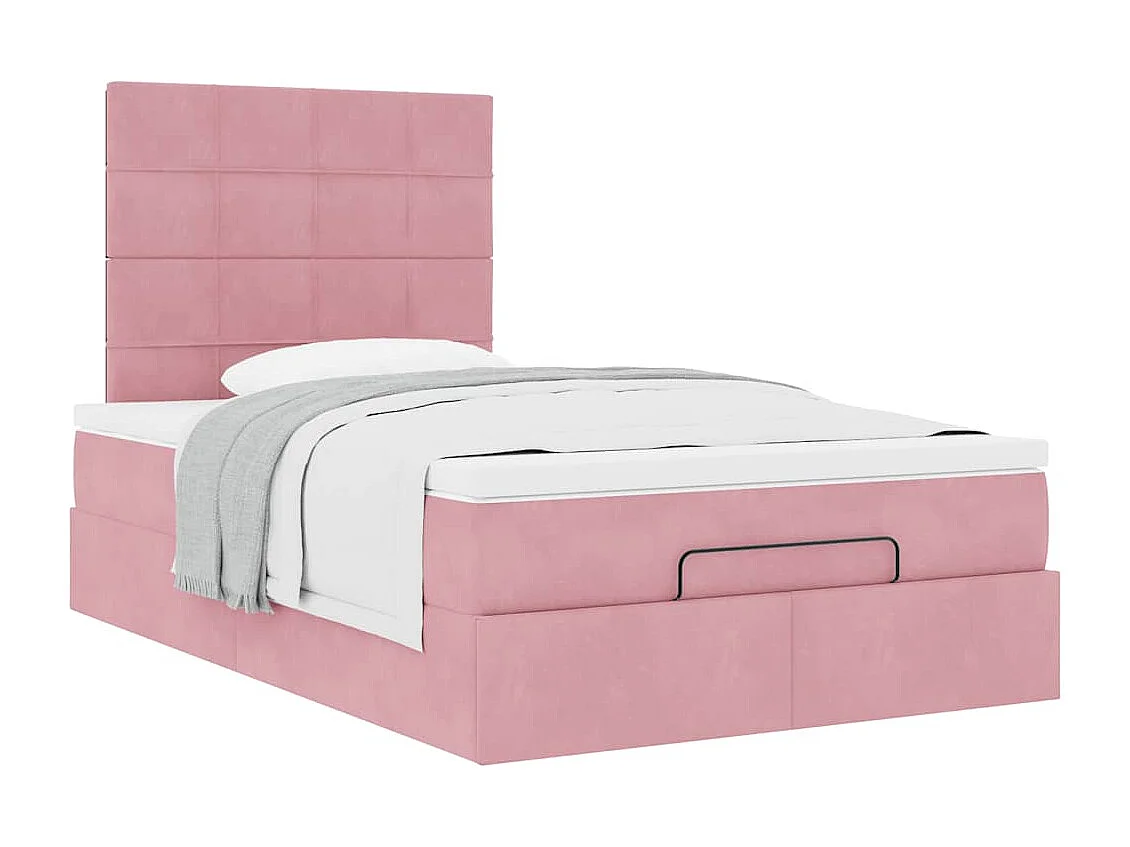 Estructura cama otomana colchones terciopelo rosa 120x190 cm