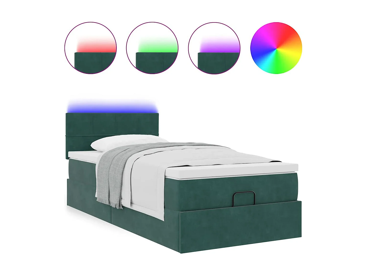 Cadre de lit ottoman avec matelas vert foncé 90x190 cm velours