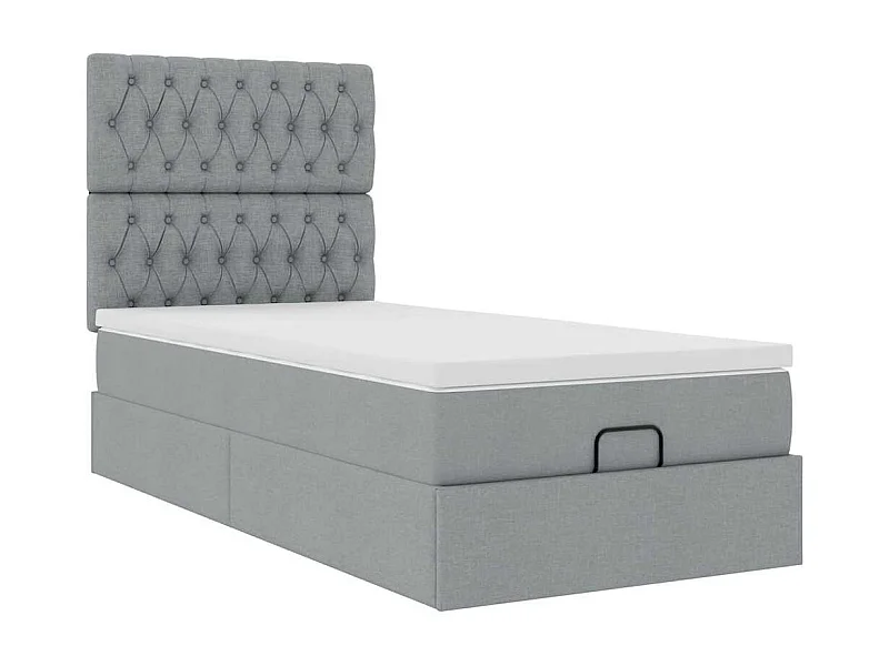 Cadre de lit ottoman et matelas gris clair 90x200 cm tissu