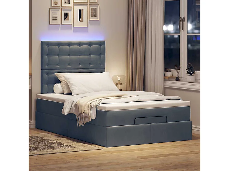 Estrutura de cama otomana com colchões cinza escuro Veludo