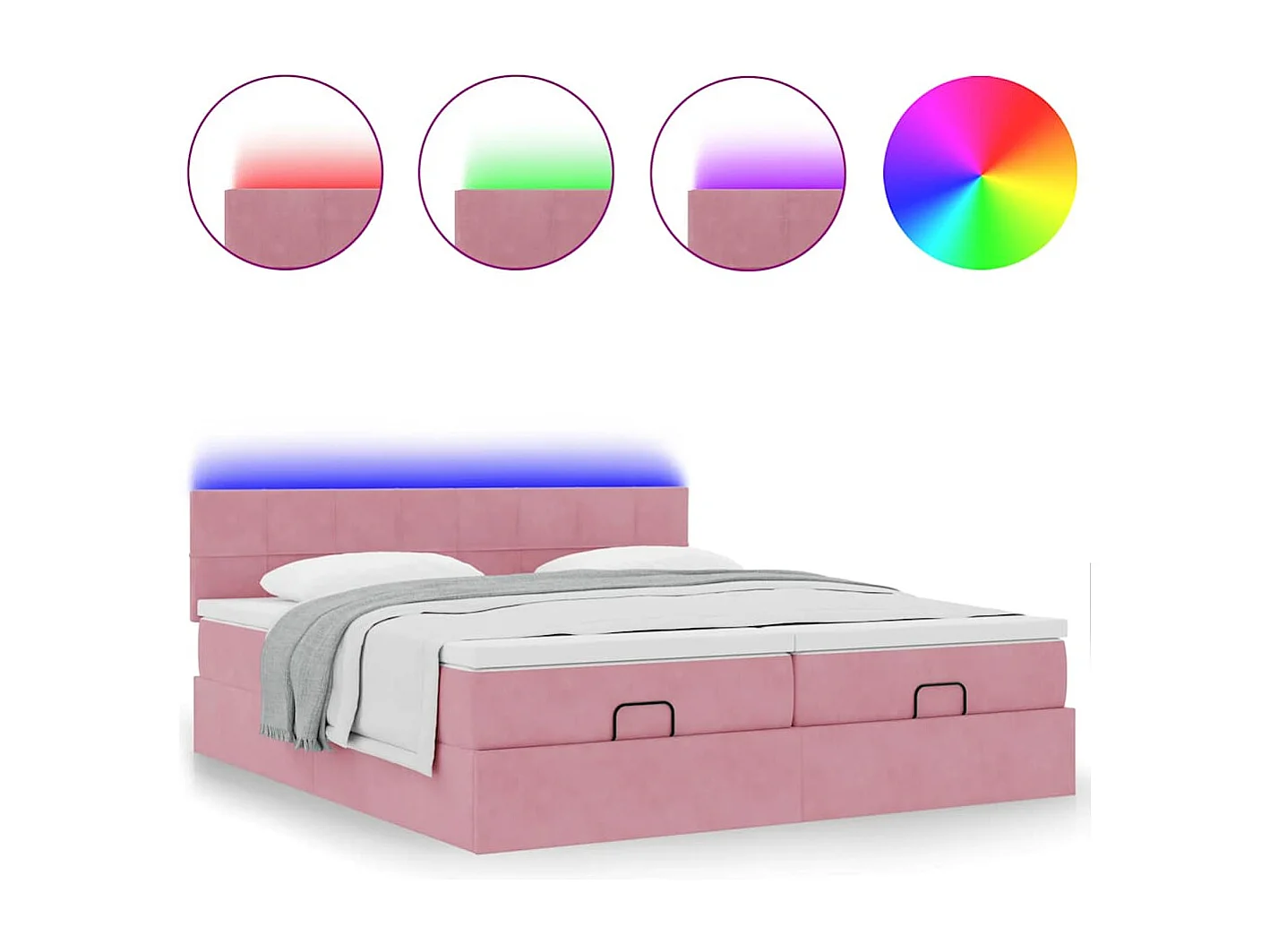 Estructura de cama otomana colchones terciopelo rosa 200x200cm