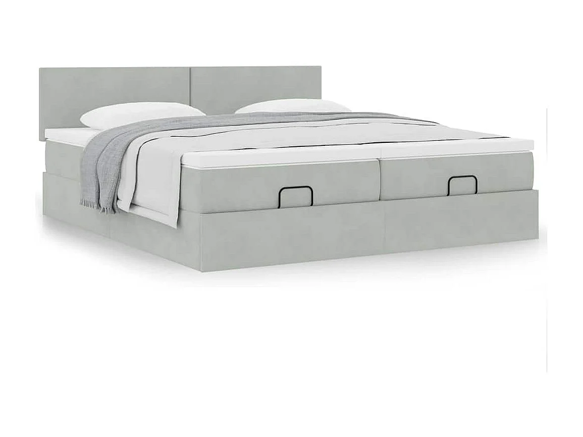 Estrutura cama otomana colchões 200x200cm veludo cinzento claro