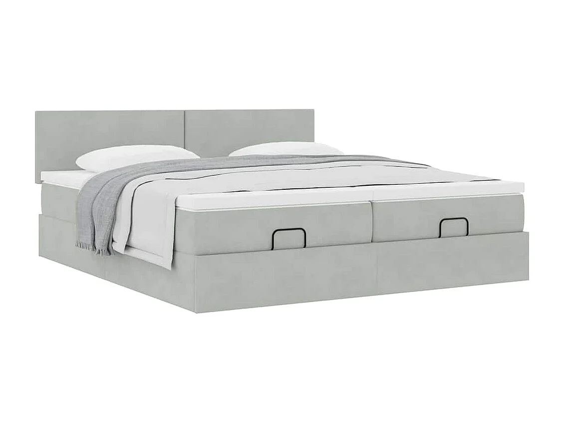 Estrutura cama otomana colchões 200x200cm veludo cinzento claro
