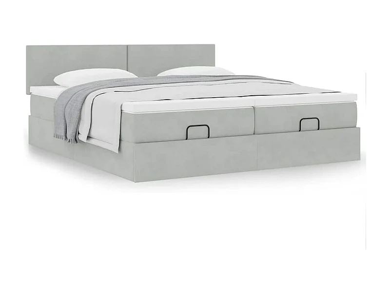 Cadre de lit ottoman avec matelas gris clair 200x200 cm velours