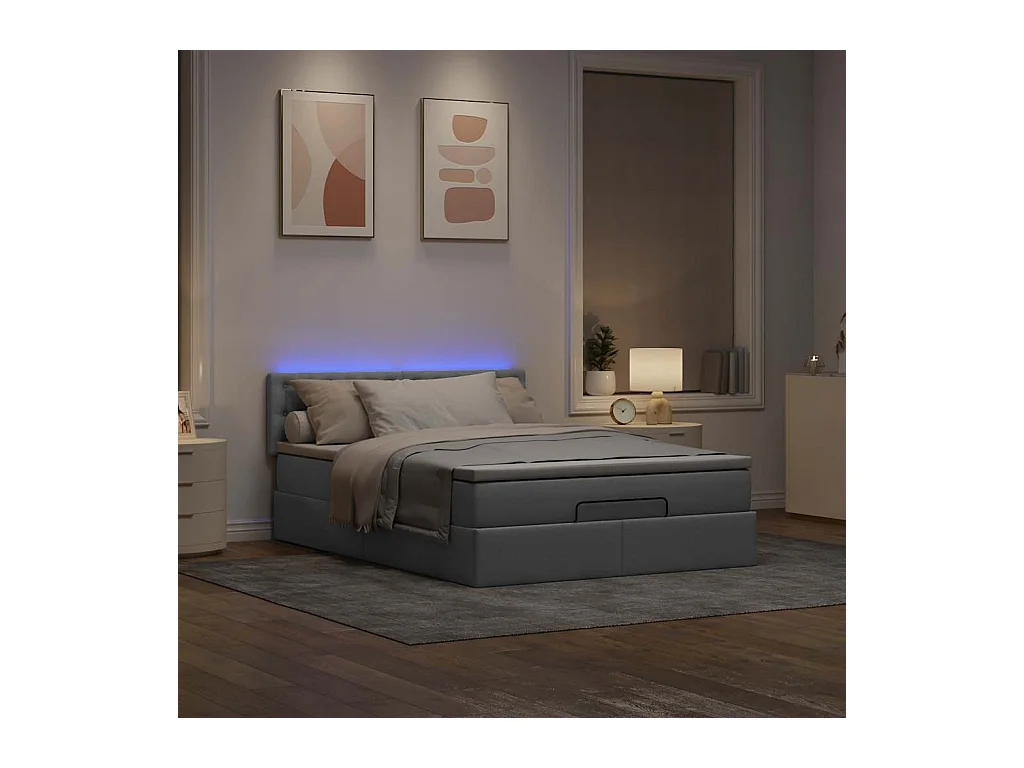 Estrutura cama otomana colchão 140x200cm tecido cinzento claro