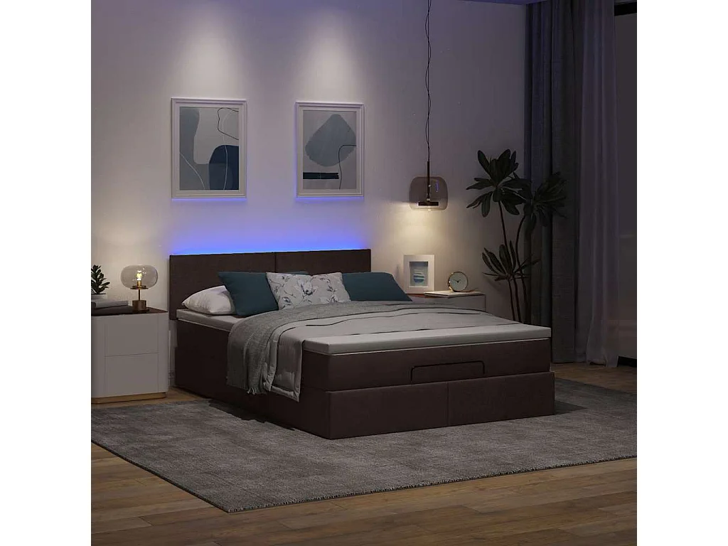 Ottoman bed met matras en LED's 140x200cm stof donkerbruin