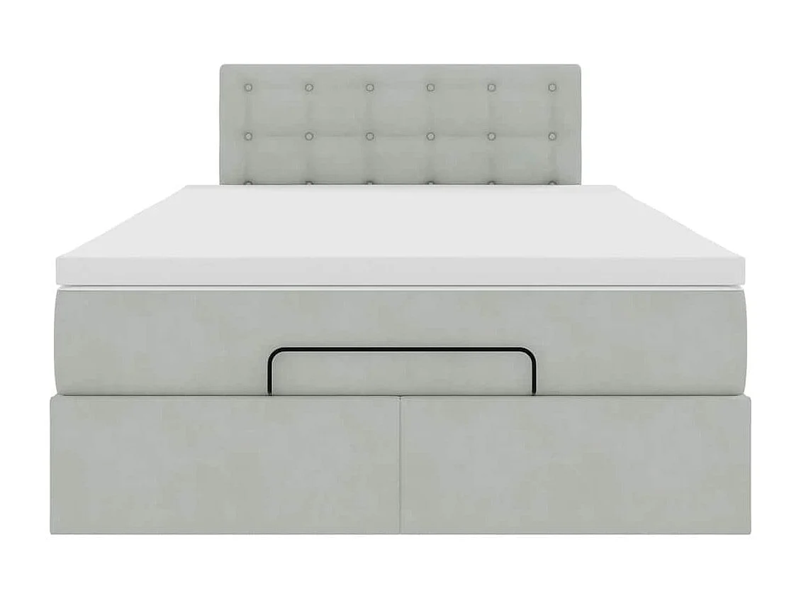Cadre de lit ottoman et matelas gris clair 120x200 cm velours