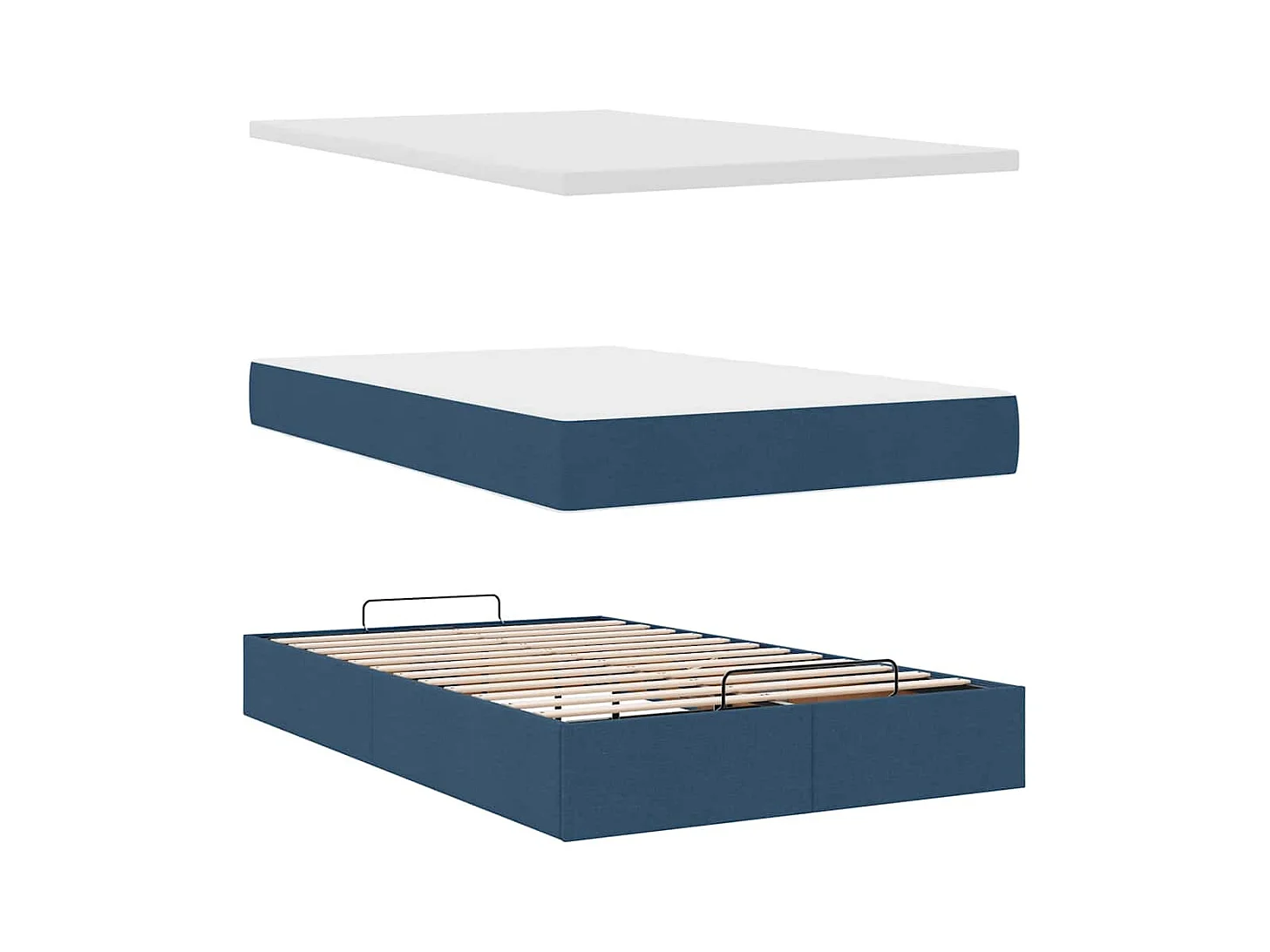Cadre de lit ottoman avec matelas bleu 120x190 cm tissu
