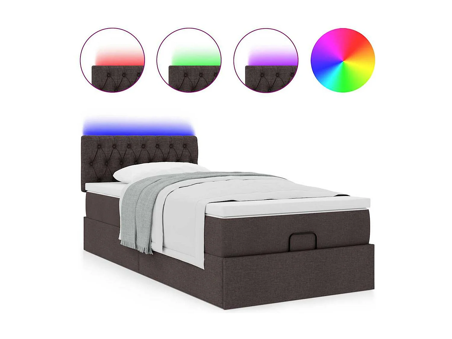 Cadre de lit ottoman avec matelas marron foncé 90x190 cm tissu