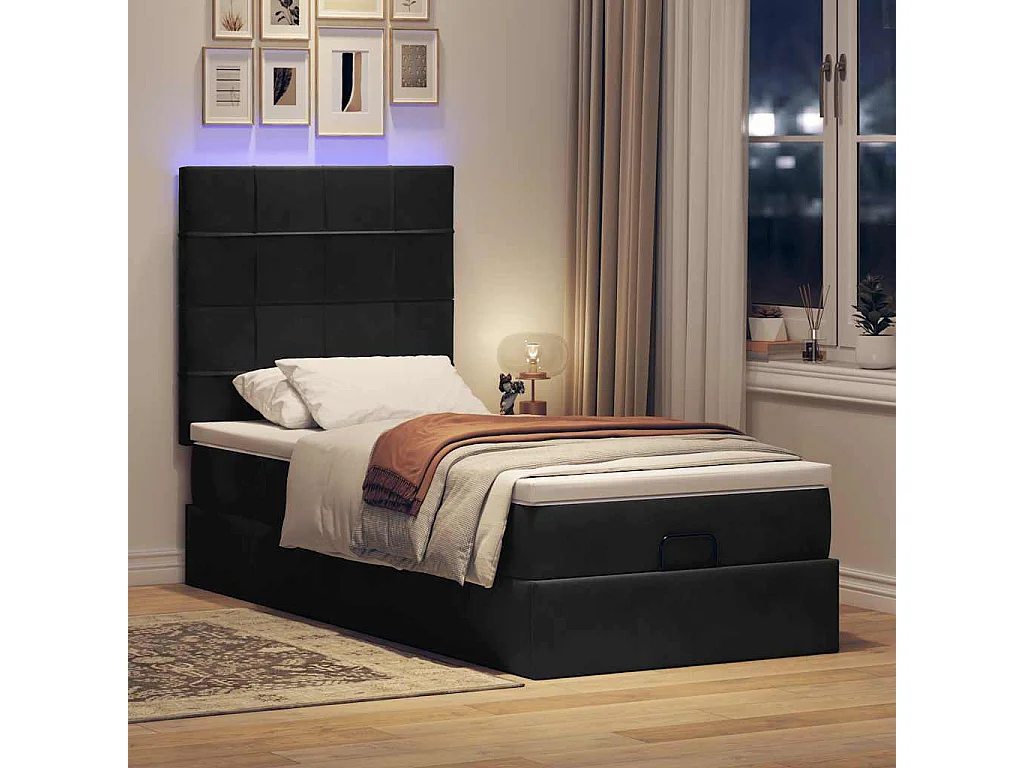 Cadre de lit ottoman avec matelas noir 80x200 cm velours