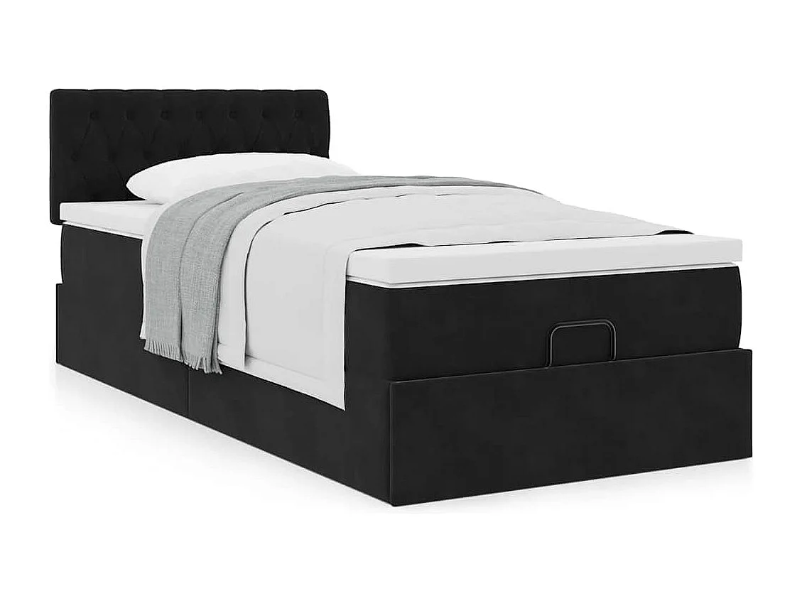 Cadre de lit ottoman avec matelas noir 100x200cm velours