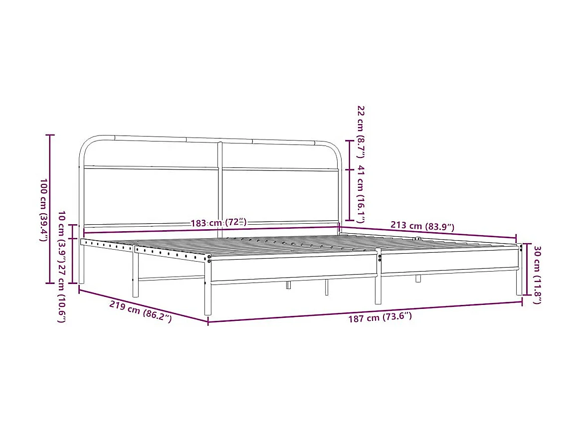 Estructura de cama sin colchón metal roble marrón 183x213 cm