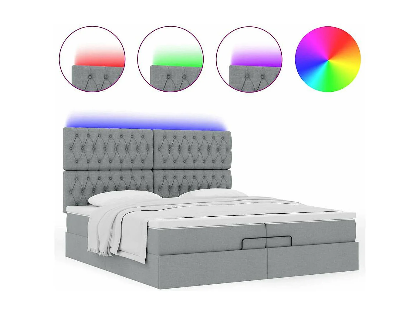 Cadre de lit ottoman et matelas gris clair 200x200cm tissu