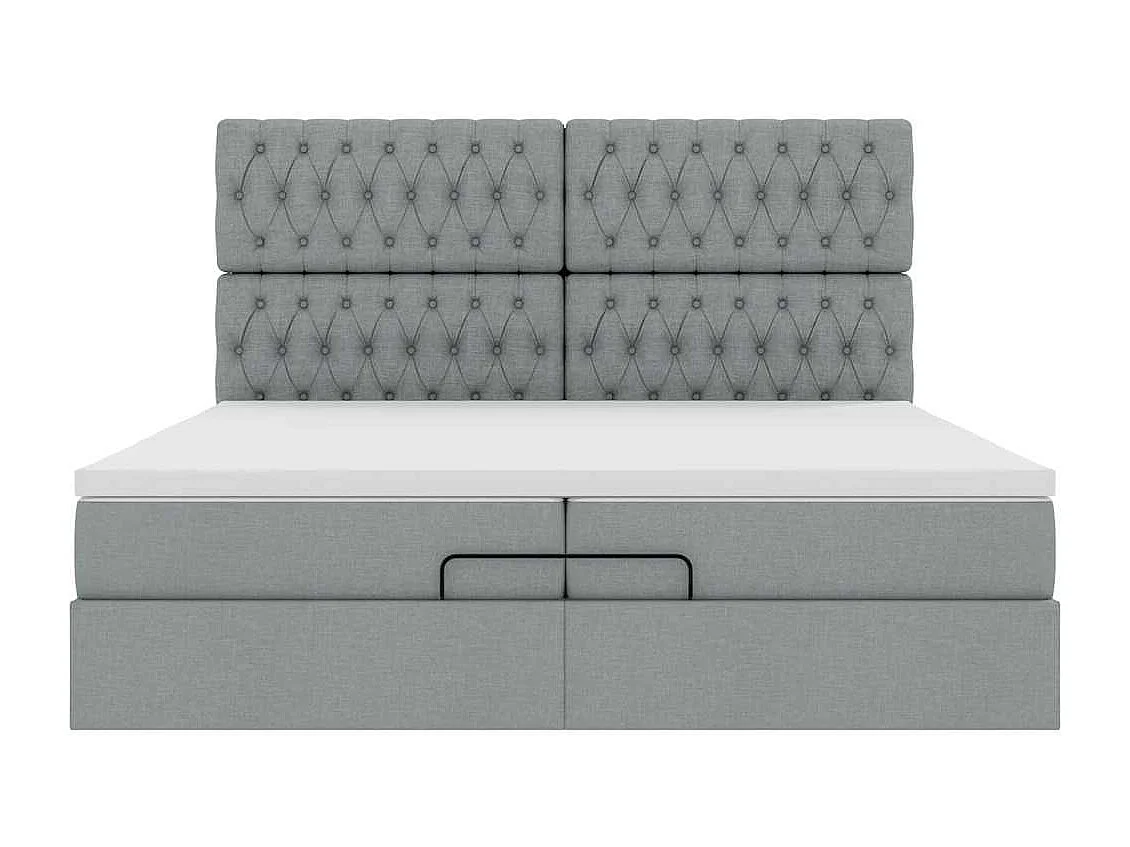 Cadre de lit ottoman et matelas gris clair 200x200cm tissu