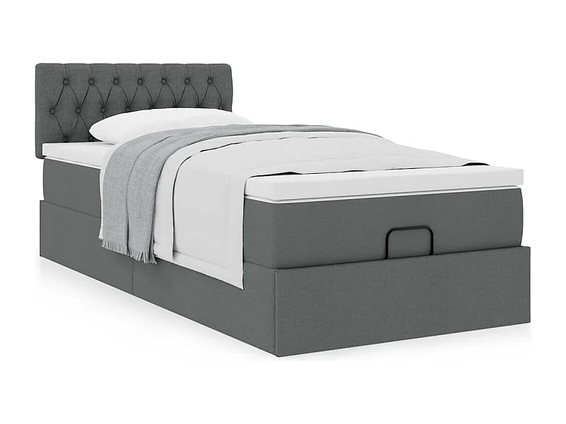 Cadre de lit ottoman avec matelas gris foncé 90x200 cm tissu