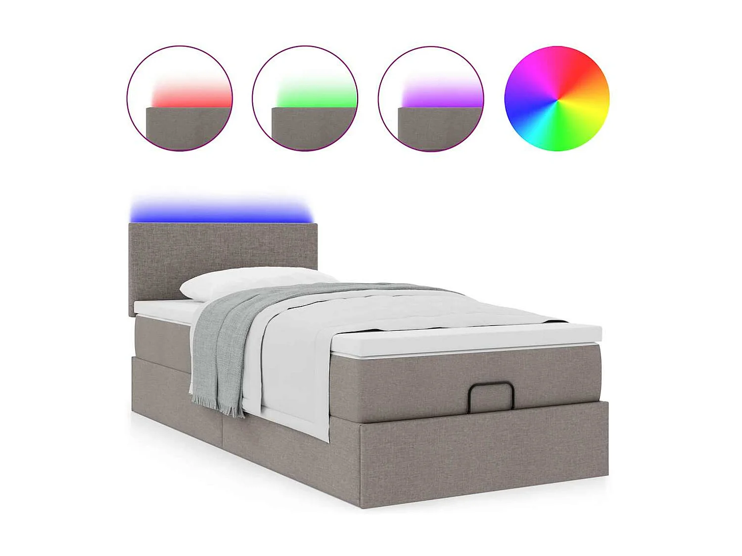 Cadre de lit ottoman avec matelas taupe 90x190 cm tissu