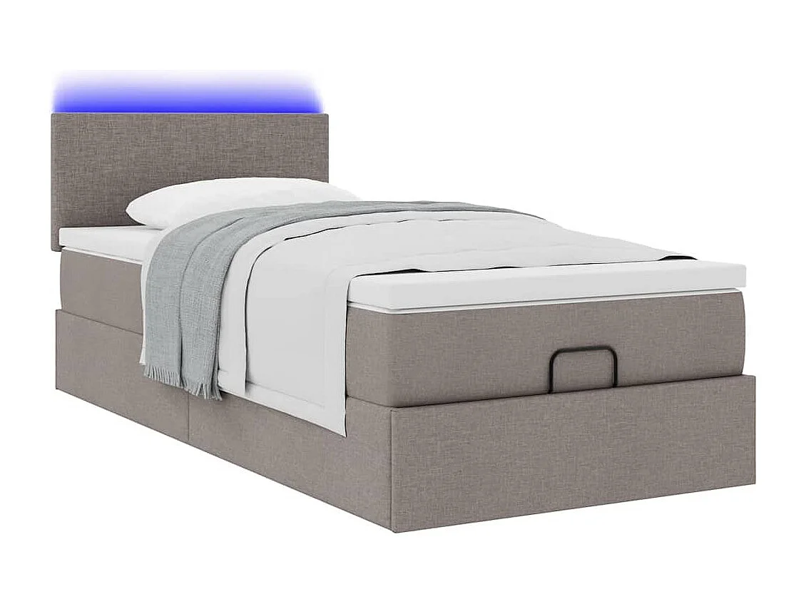 Cadre de lit ottoman avec matelas taupe 90x190 cm tissu