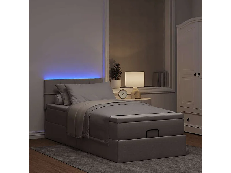 Lit ottoman avec matelas taupe 90x200 cm tissu