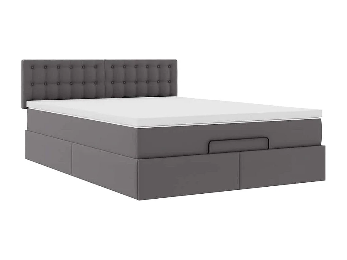 Cadre de lit ottoman avec matelas gris 140x190 cm similicuir