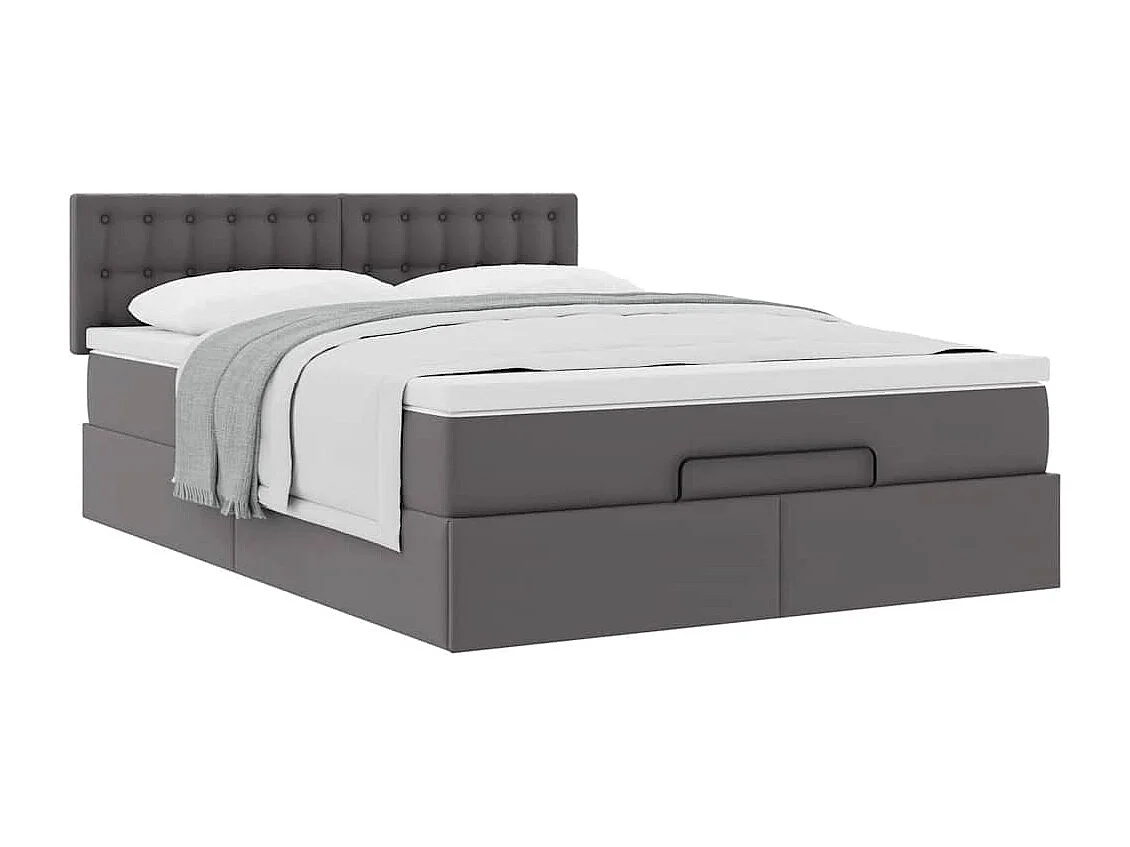 Cadre de lit ottoman avec matelas gris 140x190 cm similicuir