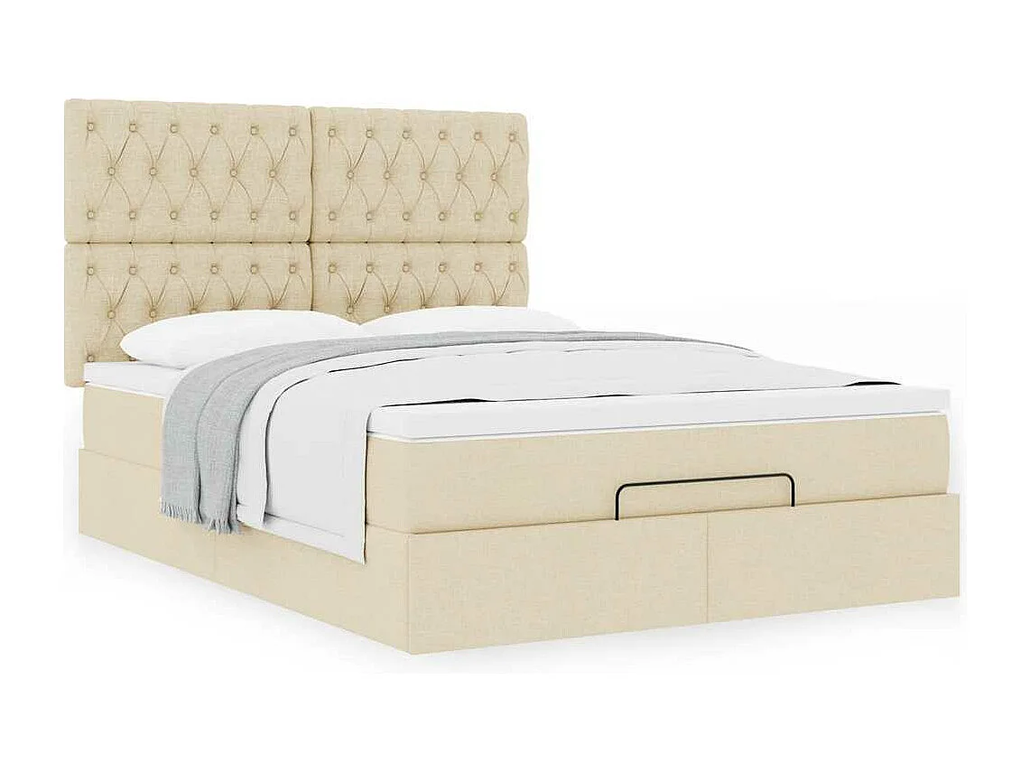 Cadre de lit ottoman avec matelas crème 140x200 cm tissu