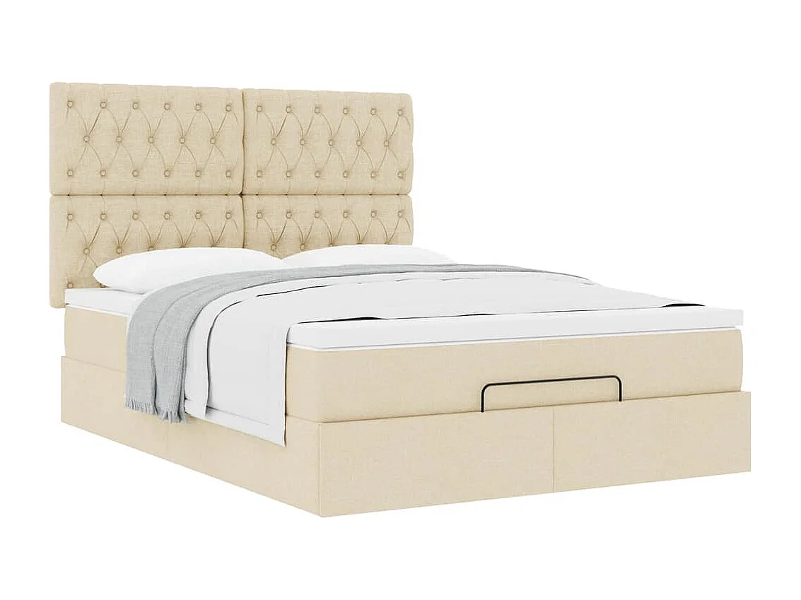 Cadre de lit ottoman avec matelas crème 140x200 cm tissu