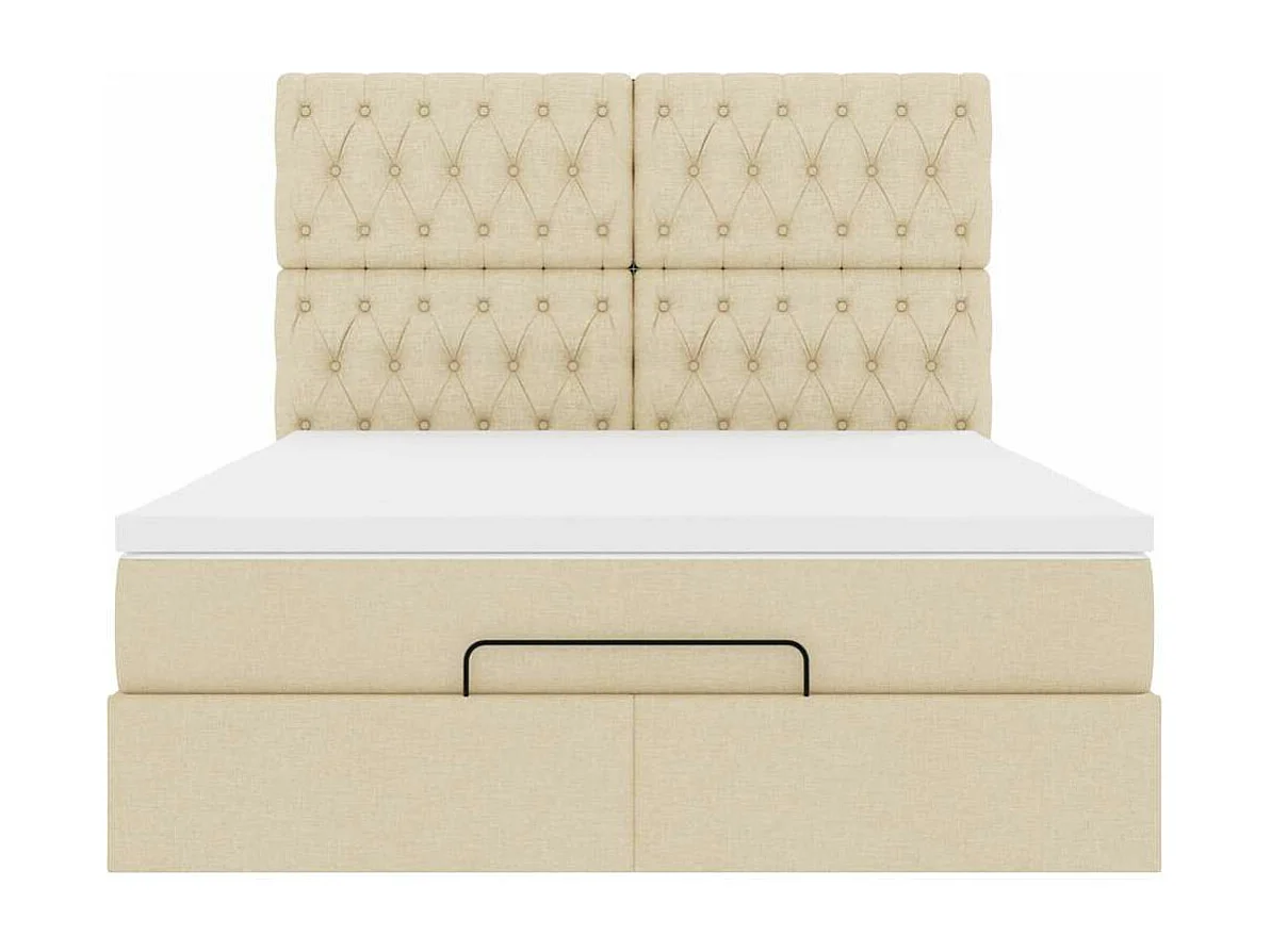 Cadre de lit ottoman avec matelas crème 140x200 cm tissu